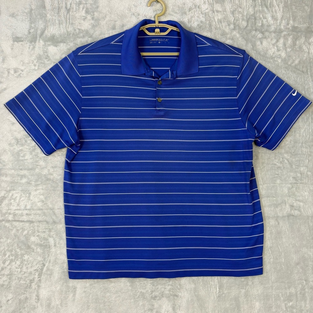 Nike Golf Dri-FIT Polo Shirt Men’s XL Blue White Striped Short Sleeve
